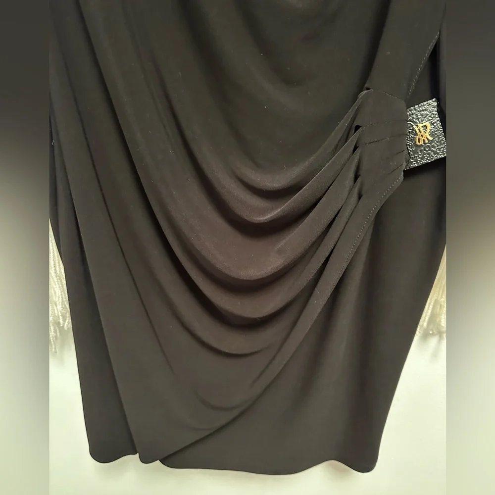 Joseph Ribkoff Faux Wrap Black Dress Womens Size 14 Long Sleeve Cowl Neckline - Picture 3 of 6